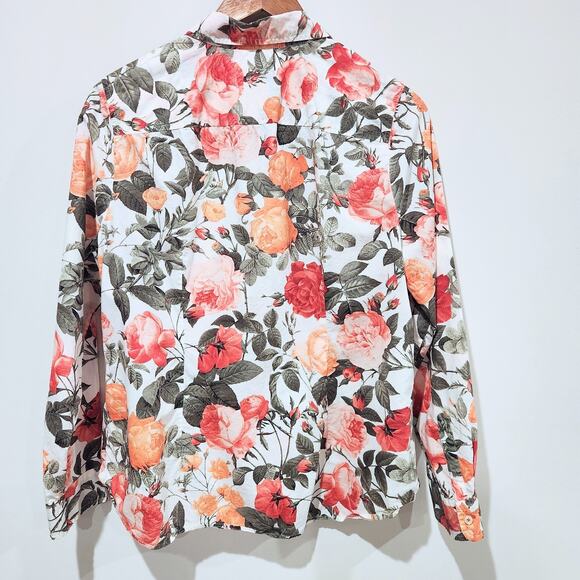 Talbots Womens White Floral Button Up Roll Tab Sleeve Blouse Size 12 Business - Picture 4 of 9